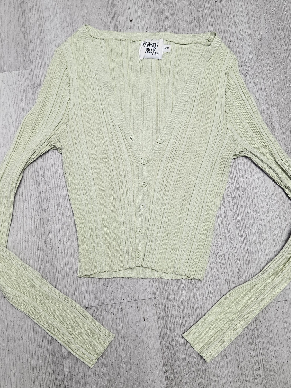 Princess Polly Pale Lime Ribbed Button Cardigan Sweater S/M Womens Juniors Shirt
